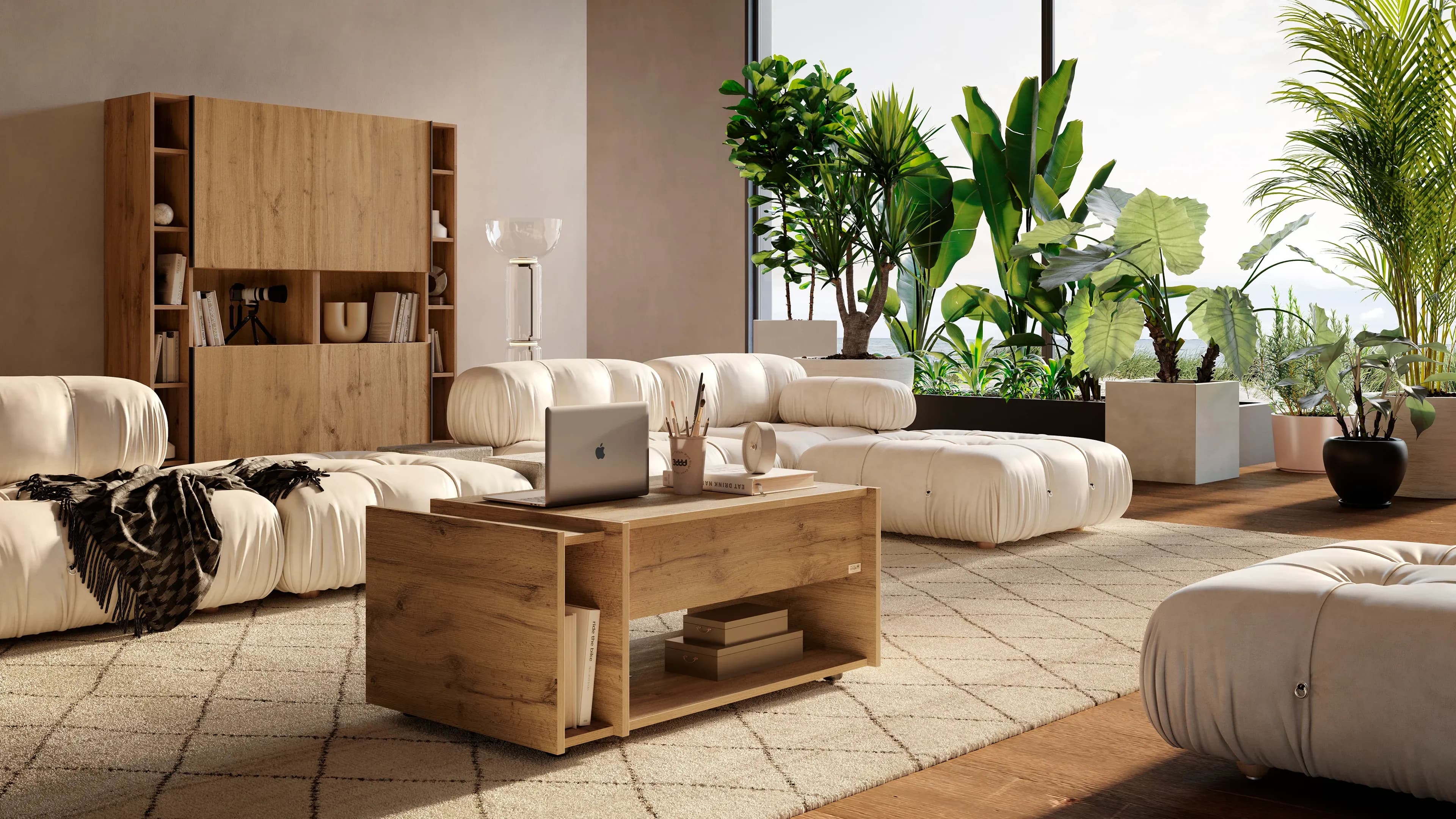 Table basse relevable Romina, bois rustique, 238,62€